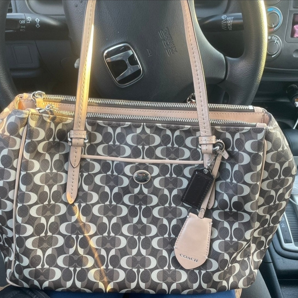 Coach Monogram Black and Tan Shoulder Bag